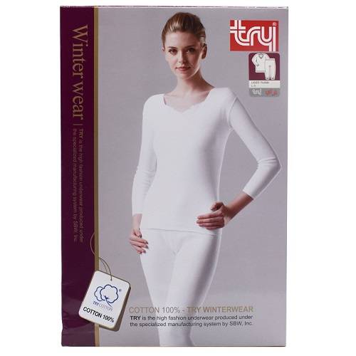 تراي طقم نسائي داخلي شتوي ابيض