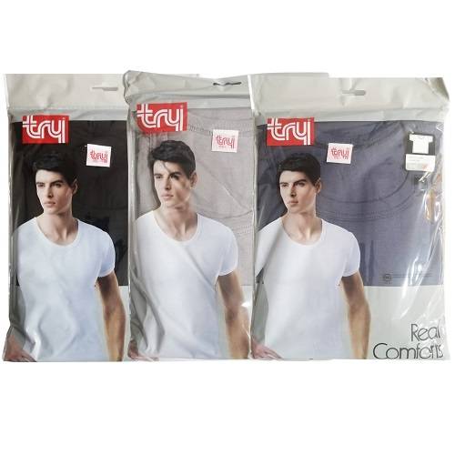 تراي فانيلة نصف كم رجالي الوان مختلفة 12حبة