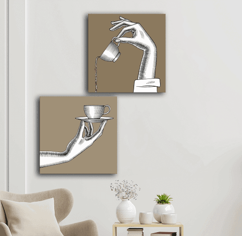 لوحة ثنائية للقهوة مصنوعة من خام الكانفس عالي الجودة مع اطار داخلي رقم.2252366