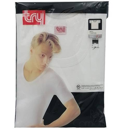 تراي فانيلة نصف كم رجالى رقبة مدورة ابيض