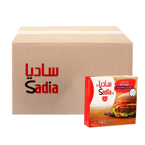 ساديا برجر بقري بالتوابل والبصل 24قطعة 1.344جم 6حبة 1كرتون