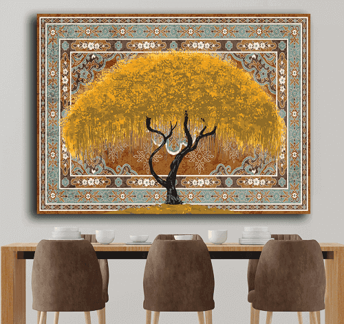 لوحة من الفن الحديث مختلطة مع التراث الخليجي من خام الكانفس عالي الجودة مع اطار داخلي رقم.2252402