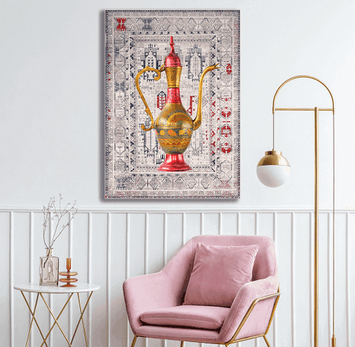 لوحة من الفن الحديث مختلطة مع التراث الخليجي من خام الكانفس عالي الجودة مع اطار داخلي رقم.2252379