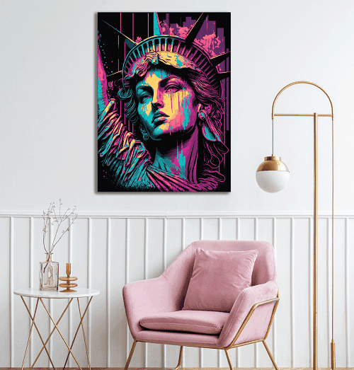 لوحة تمثال الحرية ممزوجة بالالوان مصنوعة من خام الكانفس عالي الجودة مع اطار داخلي رقم.2252362