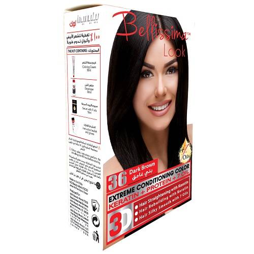 بيليسيما لوك صبغة الشعر الدائمة بالكيراتين والبروتين و7زيوت بني غامق 50مل رقم.36