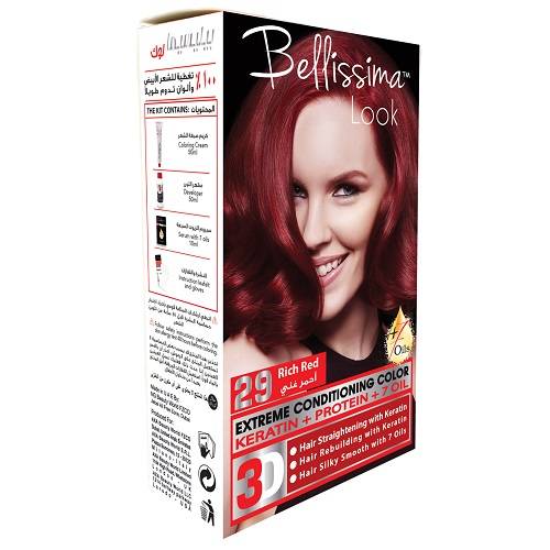 بيليسيما لوك صبغة الشعر الدائمة بالكيراتين والبروتين و7زيوت احمر غنى رقم.29