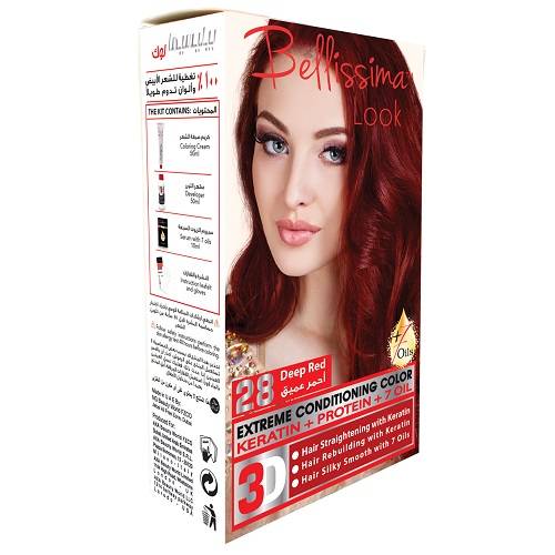 بيليسيما لوك صبغة الشعر الدائمة بالكيراتين والبروتين و7زيوت احمر عميق 50مل رقم.28 1+1مجانا