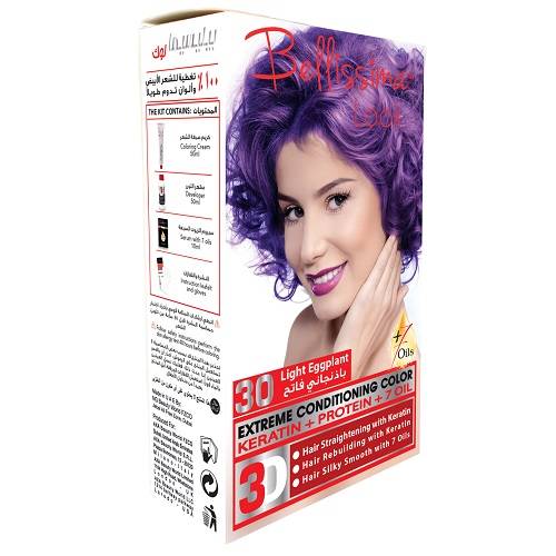 بيليسيما لوك صبغة الشعر الدائمة بالكيراتين والبروتين و7زيوت باذنجاني فاتح 50مل رقم.30 1+1مجانا
