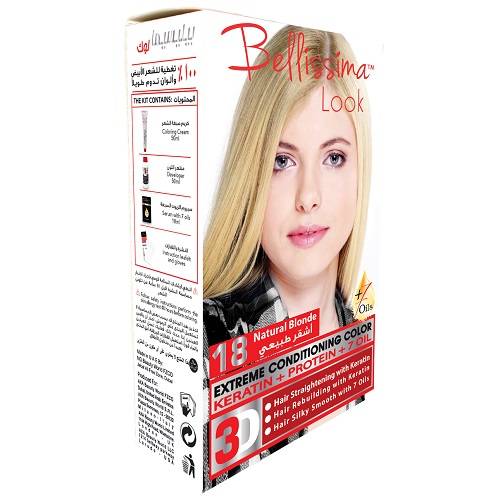 بيليسيما لوك صبغة الشعر الدائمة بالكيراتين والبروتين و7زيوت اشقر طبيعي 50مل رقم.18