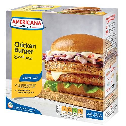 امريكانا برجر الدجاج 12قطعة 672جم