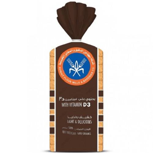 المطاحن خبز توست بالقمح الكامل المدعم بفيتامين د3 500جم