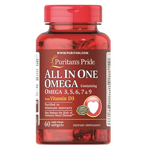 بيوريتانز برايد اول ان وان اوميجا 3 5 6 7 & 9 مع فيتامين د3 مكمل غذائي 60كبسولة هلامية