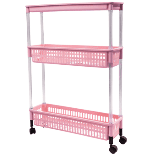 ام تي ار ستاند مطبخ بلاستيك بعجلات 3طابق لون وردي رقم.2421A