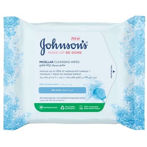 جونسون مناديل تنظيف ميسيلار لازالة المكياج للبشرة الجافة 25منديل