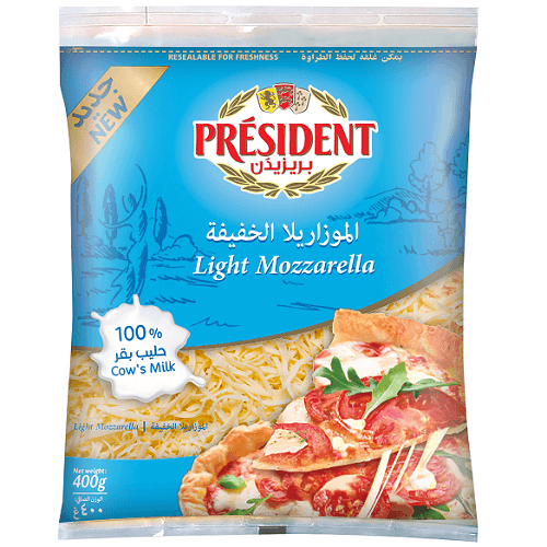 بريزيدن جبنة موزاريلا مبشورة لايت 400جم