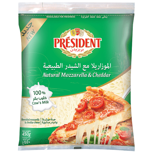 بريزيدن جبنة شيدر مع موزاريلا مبشورة 450جم