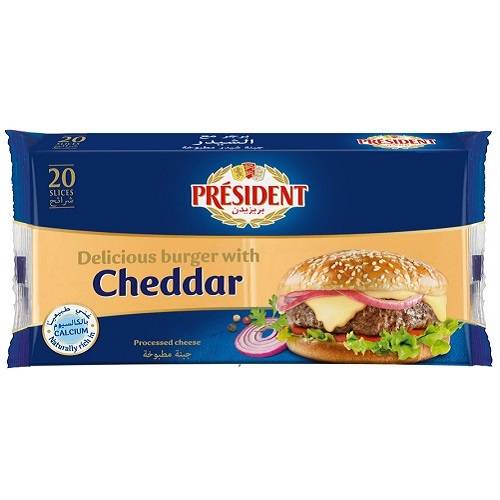 بريزيدن شرائح جبن شيدر برجر مطبوخة 20شريحة 400جم
