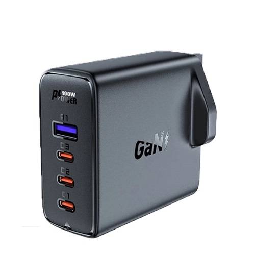ايس فاست جان A40 مجموعة شاحن سريع 100واط مع 3منافذ Type C ومنفذ USB اسود رقم.15872