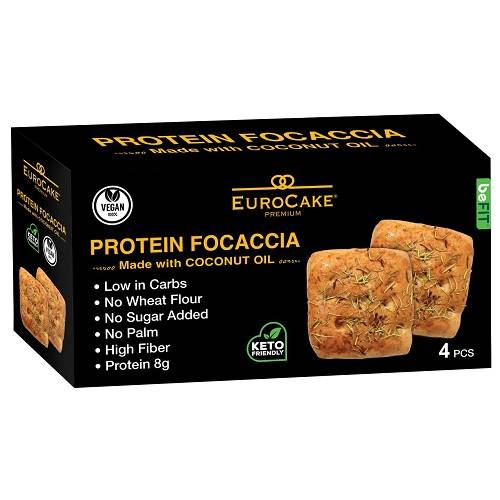 يورو كيك بريميوم بروتين خبز الفوكاتشيا بزيت جوز الهند بدون سكر 4حبة 180جم