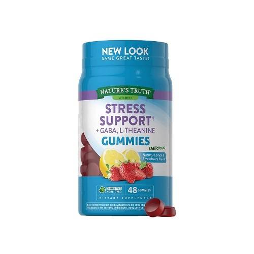 ناتشرز تروث فيتامينات لدعم الاجهاد+جابا ال ثيانين بنكهة ليمون وفراولة طبيعية 48حلاو