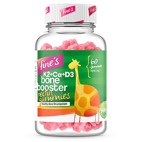 فاينز كي2+ كالسيوم+د3 مقوي العظام مكمل غذائي لنمو عظام صحيه للاطفال 60حلاو 180جم