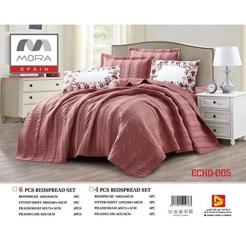مفرش مورا بيد سبريد ايكو كينج 240×260 6قطع وردى موديل رقم.J-1013