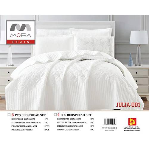 مفرش مورا بيد سبريد جوليا كينج 240×260 6قطع ابيض موديل رقم.J-1011