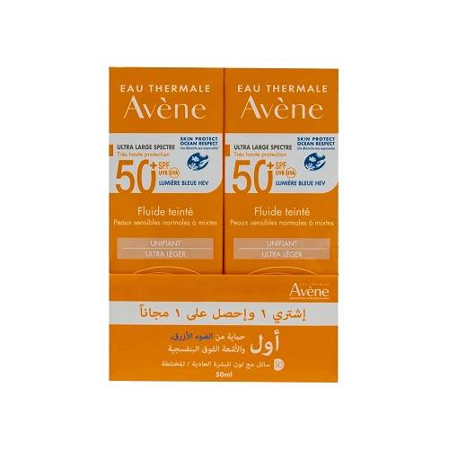 افين سائل ملون واقي من الشمس بعامل حماية 50+ الترا لايت 50مل 1+1مجانا