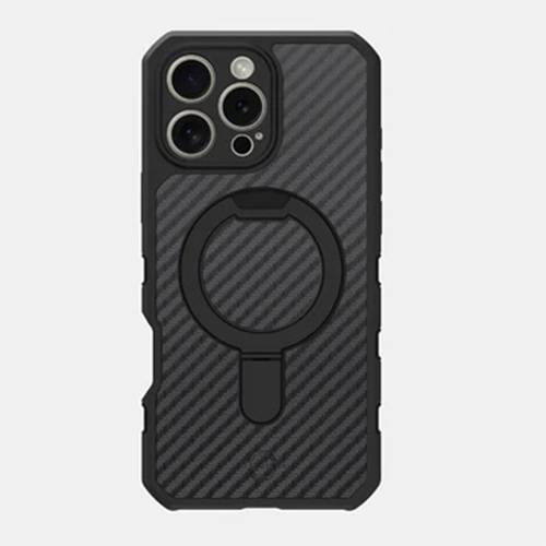 اتسكينز فورس كربون غطاء حماية ماجسيف لايفون 16برو ماكس مع حامل اسود موديل رقم.AP6U-FOCAR-BLCK