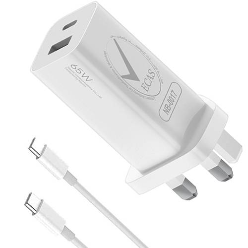 شاومي مي شاحن حائط جان 65واط بمنفذين Type A و Type C مع كابل ابيض موديل رقم.BHR6051GB