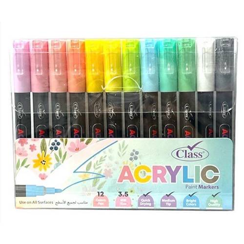 الوان اكريليك كلاس 12 لون حجم راس 3.5 مل