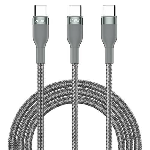ويوو كابل شحن 2في1 Type C الي Type C وType C رمادي 100واط 1.2م