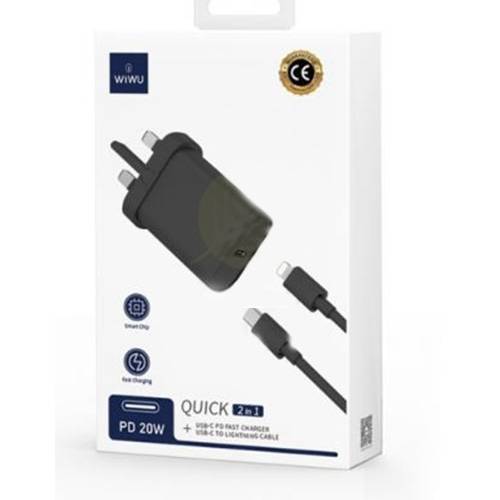 ويوو شاحن سريع 21واط مع كابل تايب سي الى لايتننج راس بريطاني اسود