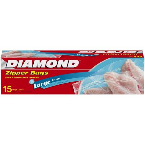 دايموند اكياس فريزر بسحاب حجم كبير 15كيس