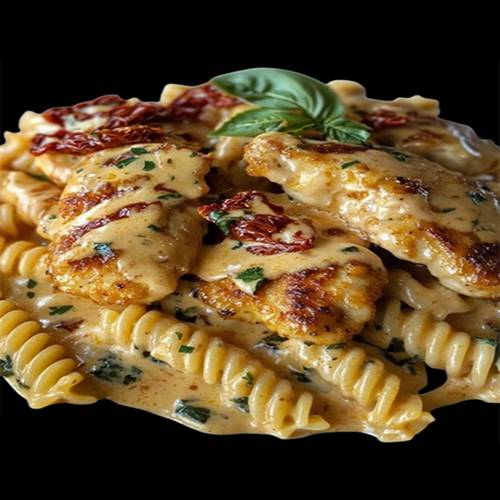 باستا بالكريمة والدجاج المشوي