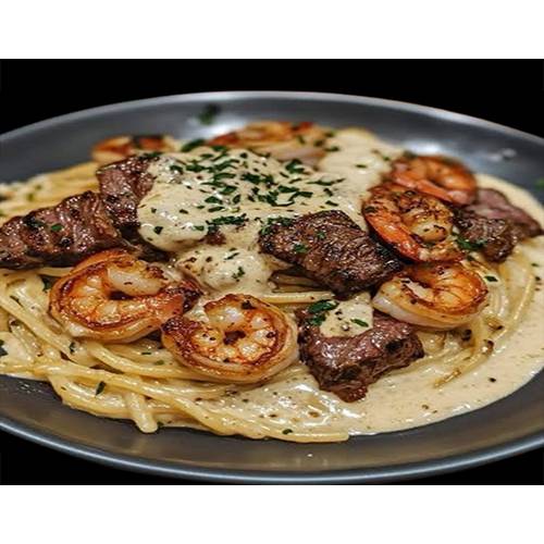 باستا الروبيان واللحم البقري