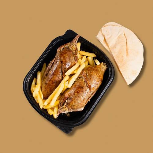 حمام محشي فريك مع البطاطس الشيبس 2قطعه