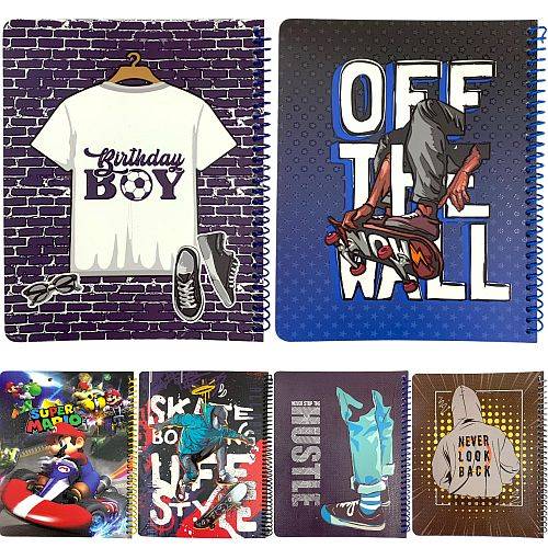 دفتر ولادي حلزوني حجم 8×10 عدد 60 صفحة موديلات متنوعة