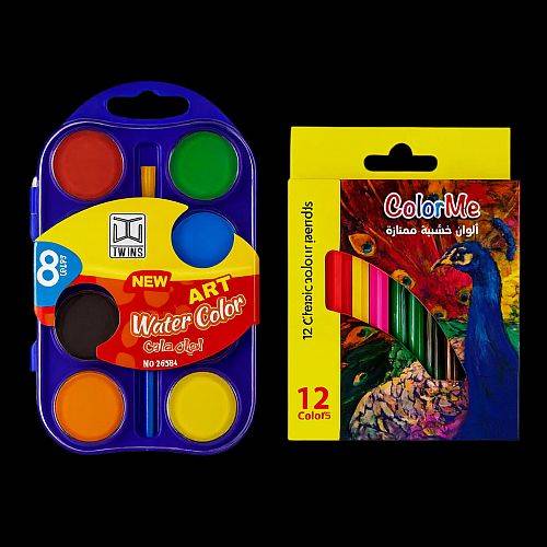 عرض قرطاسية العودة الى المدرسة الوان خشبية و الوان مائية 8 لون