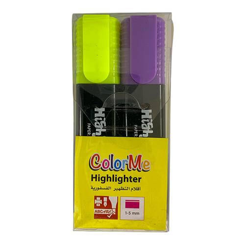 اقلام فسفوري هايلايتر اي اند تي كولور مي 2 لون اصفر و بنفسجي
