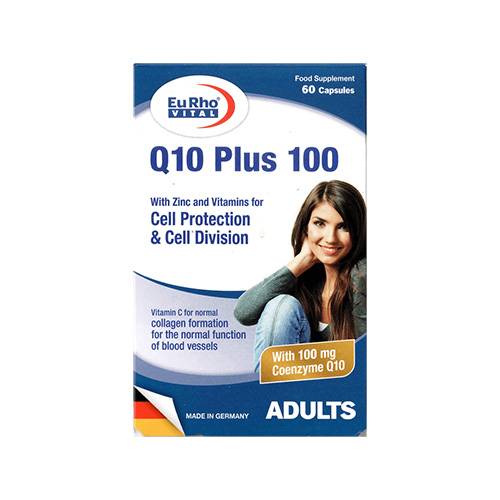 يورو كيو10 بلس 100 مع الزنك والفيتامينات لحماية الخلايا وتحفيز انقسامها 60كبسولة