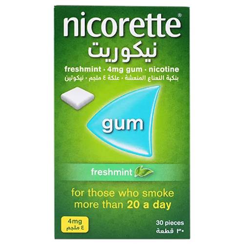 نيكوريت فريش مينت علكة 4مجم نيكوتين للمساعدة على الاقلاع عن التدخين بنكهة النعناع ​​30قطعة
