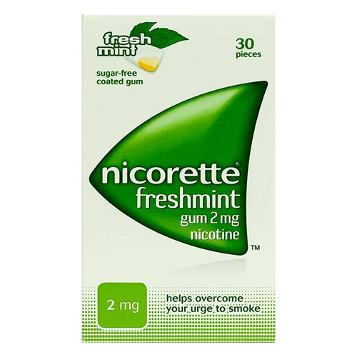 نيكوريت فريش مينت علكة 2مجم نيكوتين للمساعدة على الاقلاع عن التدخين بنكهة النعناع ​​30قطعة