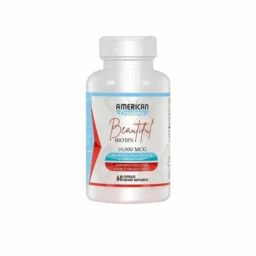 امريكان كريشينز بيوتين مكمل غذائي لصحة الشعر والاظافر 1000مكجم 60كبسولة