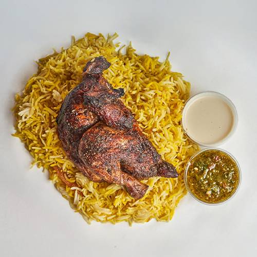 نصف شواية مع ارز بالزعفران