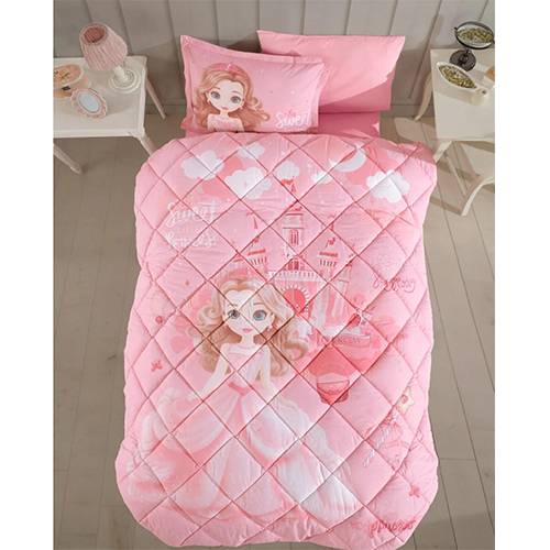 مورا كلاسي لحاف اطفال بناتى وردي 5قطع قطن100% نفر ونص 240×180سم موديل رقم.J-1102