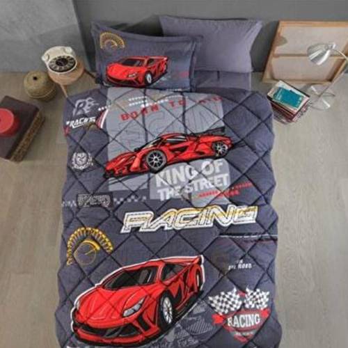 مورا كلاسي لحاف اطفال أولادى رمادى غامق 5قطع قطن100% نفر ونص 240×180سم موديل رقم.J-1102