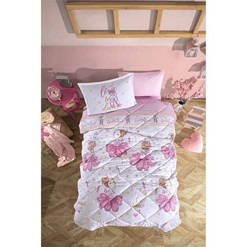 مورا كلاسي لحاف اطفال بناتى  ابيض وردي 5قطع قطن100% نفر ونص 240×180سم موديل رقم.J-1102