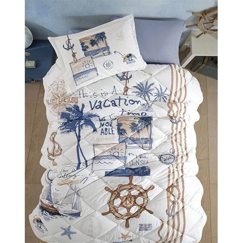 مورا كلاسي لحاف اطفال ازرق وابيض 5قطع قطن100% نفر ونص 240×180سم موديل رقم.J-1102