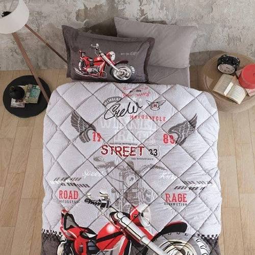 مورا كلاسي لحاف اطفال أولادى رمادى فاتح 5قطع قطن100% نفر ونص 240×180سم موديل رقم.J-1102